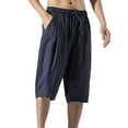 thumbnail image 5 of Yaoyar Men's Casual Cotton Hemp Wide Leg Pants Loose Lightweight Capri Slacks Elastic Waist, 5 of 7