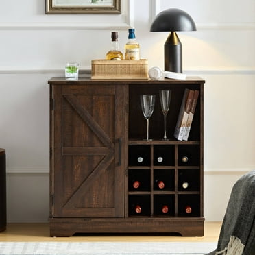 HIUU Walnut Vintage Wine Buffet Cabinet with Storage for Entryway and Living Room