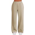 thumbnail image 2 of ClodeEU Womens Mid Waist Pants,Elastic Waist Wide Leg Pant with Pockets,Casual Loose Trousers Beige,Womens Plus S, 2 of 6