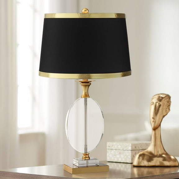 Vienna Full Spectrum Modern Table Lamp 28" Tall Clear Crystal Glass Gold Metal Black Drum Shade for Bedroom Living Room Bedside House