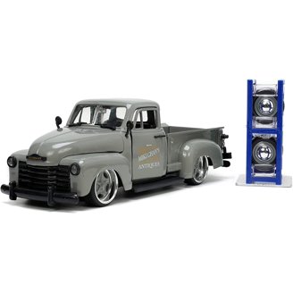 Jada 1953 Chevy 3100 Pickup Diecast Toy, Silver/Black Flames