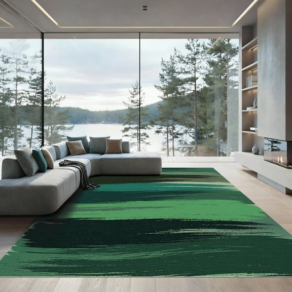 ODIKA 4'x6' Machine Washable Non-Slip Area Rug, Abstract Green High Traffic Rug, Green, 972930