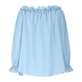 thumbnail image 6 of APEXFWDT Women's Plus Size Off Shoulder Blouse 1X-5XL - Bell Sleeve Ruffle Top with Elasticized Neckline Evening Party Wear,XXXXL,Blue, 6 of 7