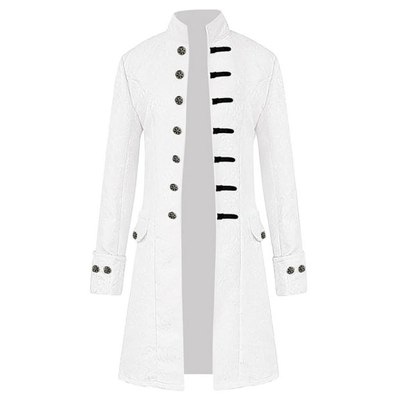 Fgnfyis Carnival Mens Jackets Winter Warm Tailcoat Overcoat Outerwear Buttons Retro Style Mens Coats White XL