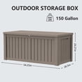 thumbnail image 4 of Decksplore 150 Gallon Outdoor Storage Box, Extra Large Waterproof Resin Deck Box with Hydraulic Gas Struts & Lockable Lid for Patio Cushions, Garden Tools, Pool Accessories, UV-Resistant, Brown, 4 of 9