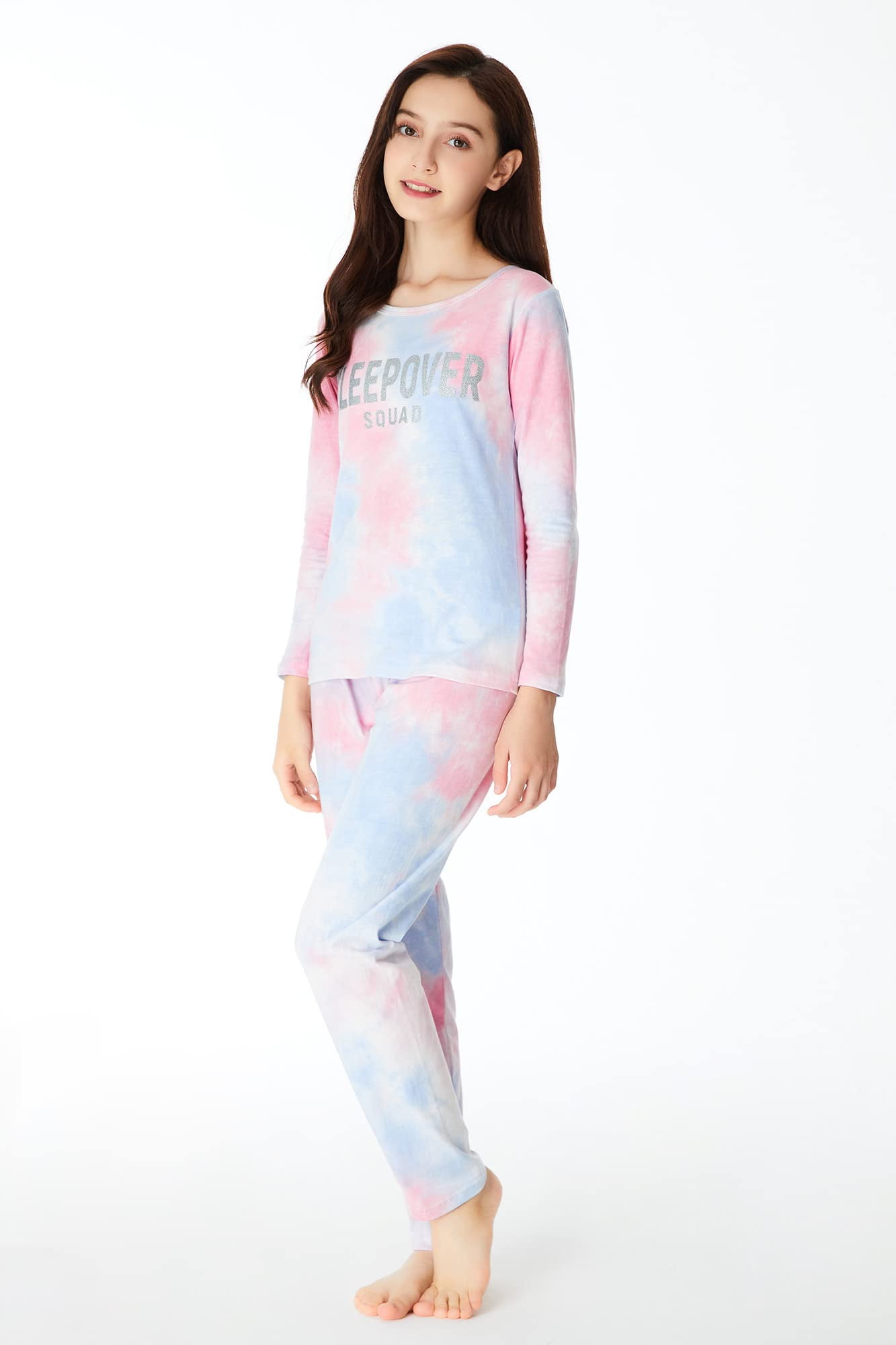 Beezizac Girls Sleepover Matching Pajamas Size 14-100% Cotton Long Sleeve Tween Kids Jammies Set PJS