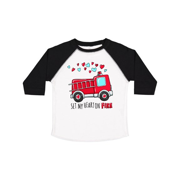 Inktastic Set My Heart on Fire Valentine Fire Truck with Hearts Boys or Girls Toddler T-Shirt