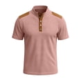 thumbnail image 4 of ZunFeo Mens Short Sleeve Henley Shirt - Soft Cotton Blend Waffle Knit - Retro Suede Trim - Casual Regular Fit - Pink,Size XL, 4 of 4