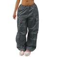thumbnail image 1 of Pantalones De Chándal De Cintura Baja Con Cordón Para Mujer Pantalones De Chándal De Piernas Anchas Suaves Y Transpirables A La Moda Gris M, 1 of 6