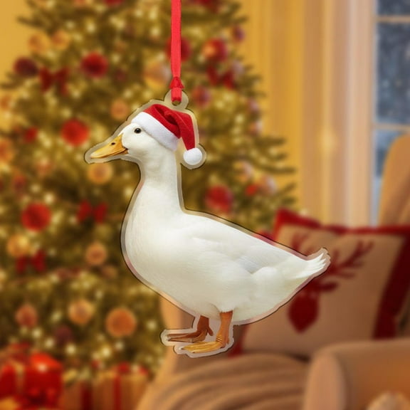 ViciArt Duck Christmas Ornament, 3mm Acrylic or Wood, Santa Hat, Holiday Tree Decoration, Festive Animal Decor