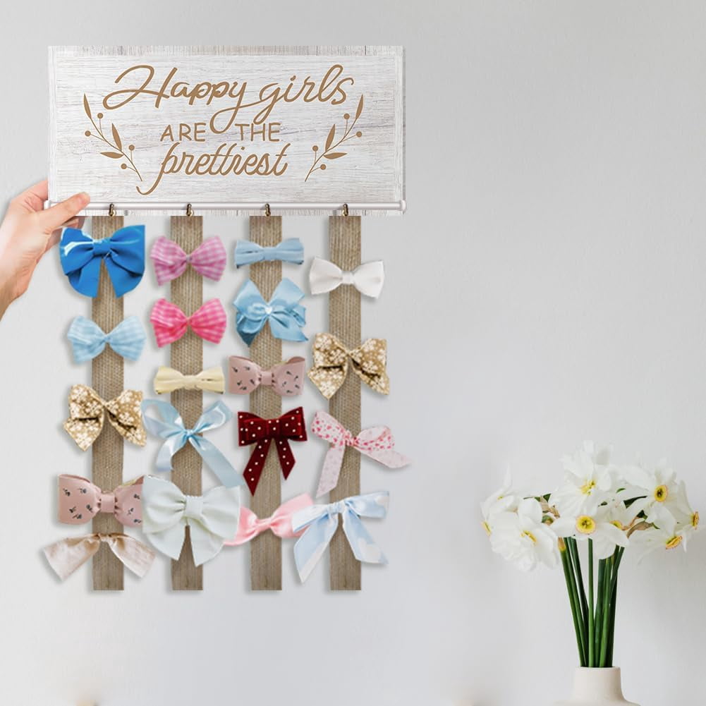 Hair Holder Organizer Storage Wall Decor Hair Clips Headband Organizer Hair Tie Clip Ribbon Accessories Hair Bows Hanger Light Grey