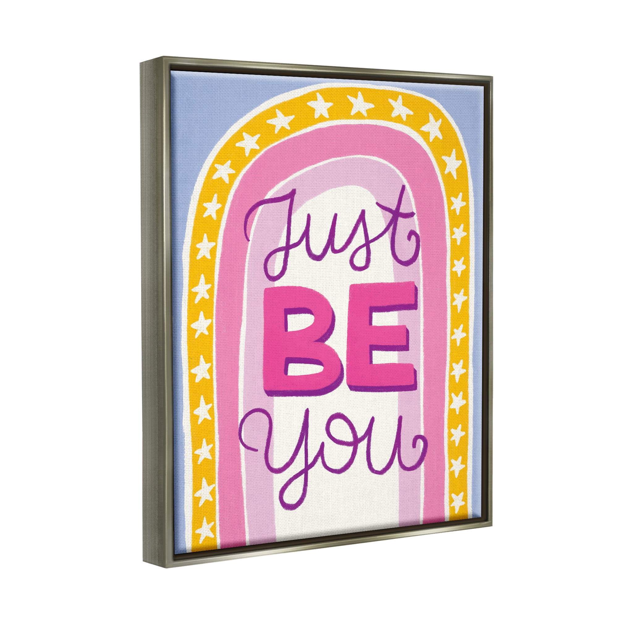 Stupell Industries Just Be You Inspirational Abstract Painting Gray Floater Framed Canvas Art Print Wall Art, 17 x 21