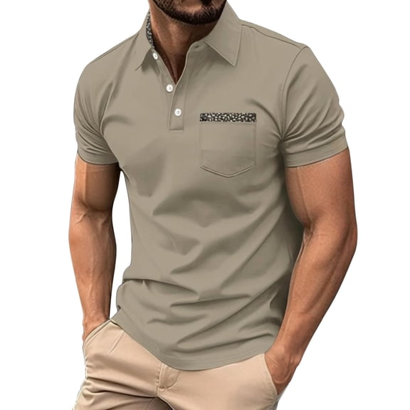 Klisyaur Business T Shirts for Men Comfy Collared Solid Color Shirt with Button Casual Work Short Sleeve Tops