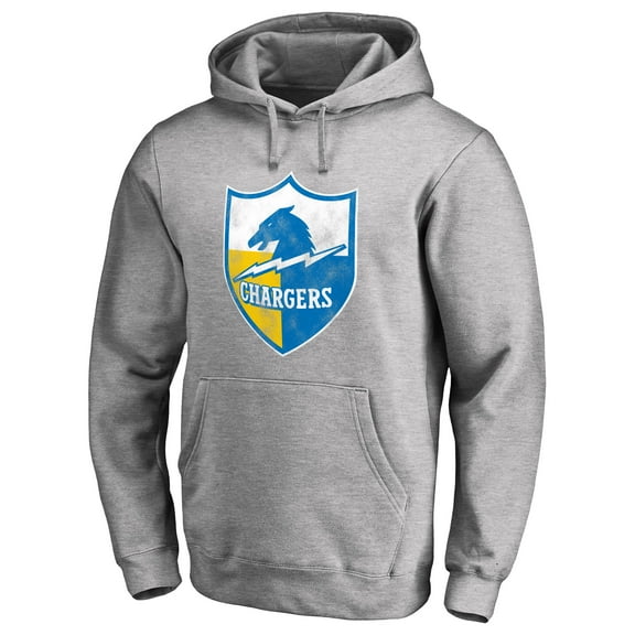 Men's Heather Gray Los Angeles Chargers Throwback Logo Pullover Hoodie