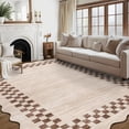 thumbnail image 2 of HOMERRY Scalloped Border Plaid Non Slip Area Rug 6' x 9' for Living Room Washable Indoor Carpet, Camel, 2 of 6