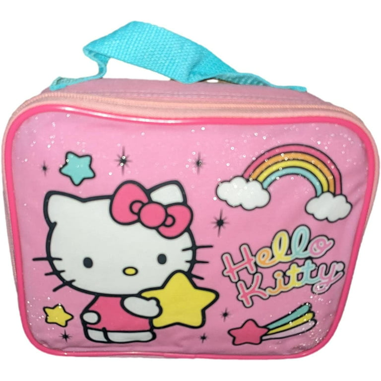 Hello Kitty Backpack Lunch Box for Girls, Kids ~ 4 PC Bundle with 16 Pink Hello Kitty School Bag, Lunch Bag, Stickers, More (Hello Kitty School
