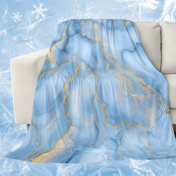 Light Blue Marble Cooling Blanket, Lightweight Breathable Summer Throw Blanket with Double Sided Cold Effect, Ink Painting Art Luxury Modern Picnic Beach Blankets Bed Sheet for Hot Sleepers 40"x60"
