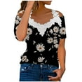 thumbnail image 1 of Birdeem Mode Femmes Été Col en V Dentelle Patchwork Manches Courtes Blouse Aguichant, 1 of 1