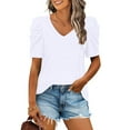 thumbnail image 5 of USSUMA Plus Womens Tops Dressy Casual Womens Summer Shirt V Neck Casual Tshirts Puff Sleeve Tops Dressy Casual Blouse for Women Solid Color, 5 of 8