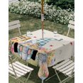 thumbnail image 3 of Square Outdoor Tablecloth with Umbrella Hole Spring Gnomes Floral Outside Table Cloth Waterproof Patio Table Cover Pink Tulip Botanical Beige Burlap Zipper Tablecloths for Picnic Camping 54x54 Inch, 3 of 8