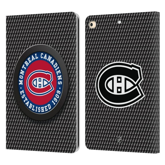 Head Case Designs Officially Licensed NHL Montreal Canadiens Puck Texture Leather Book Wallet Case Cover Compatible with Apple iPad 9.7 2017 / iPad 9.7 2018