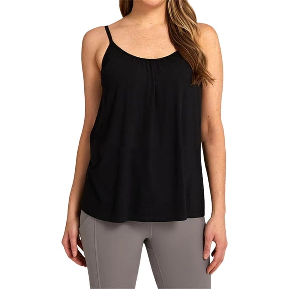 Sillenn Plus Size Tank Tops with Built In Bra Loose Stretch Yoga Tank Spaghetti Strap Camisole Sleeveless Flowy Tunic Blouses Casual Shelf Bras Undershirts Lightweight Basic Cami Vest Black L