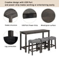 thumbnail image 4 of GZXS 4-Piece Bar Table Set with Charging Station, Counter Height Dining Set with 3 Cushioned Stools and Solid Rubber Wood Legs, 59" Long Pub Table for Small Dining & Work Areas (Dark Gray), 4 of 8