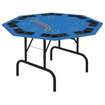 SONGMY Table Foldable 47" Octagon Casino Table Blackjack Texas Holdem Table for 8 Players with Chips Tray and Cup Holders, Blue