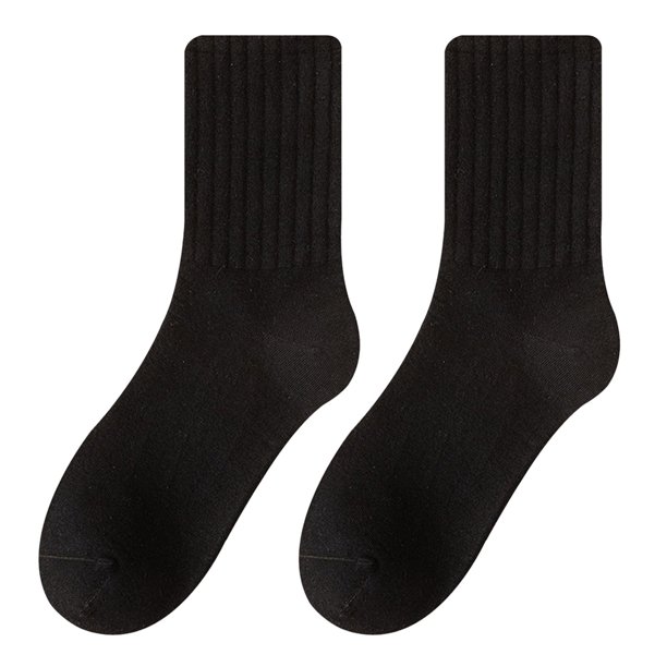 Calcetines Prolriy para mujer, de color liso, de tubo medio, para otoño e invierno, largos, de algodón puro, negros