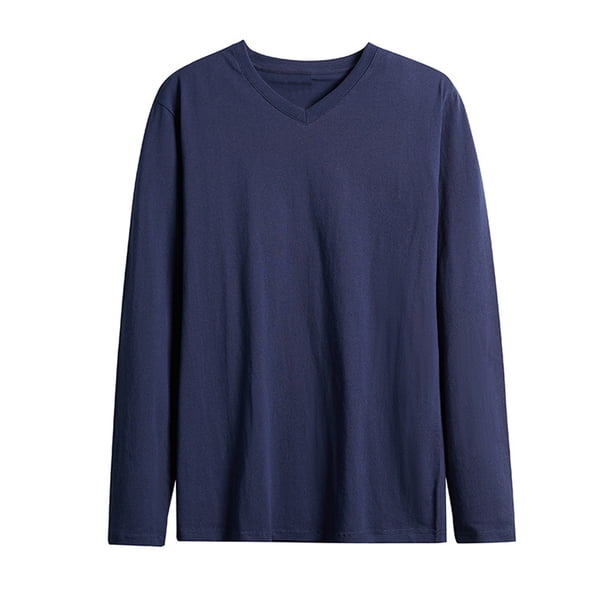 pstuiky camisetas de manga larga para hombre, Blusas de cuello en V de manga larga holgadas, informales, cómodas y lisas para hombre Tops de hombre m