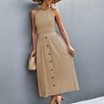 thumbnail image 4 of Defitshape Women's Casual Dress Solid Summer Strappy Backless Halter Party Dresses Ruched Paper Bag High Waist Sleeveless Sundress Apricot 14, 4 of 4