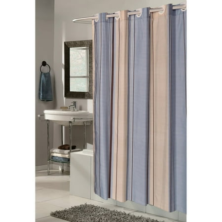 Carnation Home Fashions EZ On Fabric Shower Curtain with Built in Hooks - Stripes