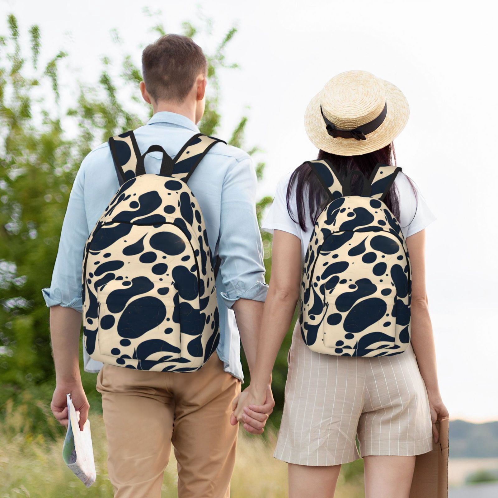 Casual Canvas Backpack Without Interlayer Large Capacity Stick Bag Design For Outdoor Shopping Office Outdoor Sports Milk Cow Skin Print Style Darkvoilet_1 Medium