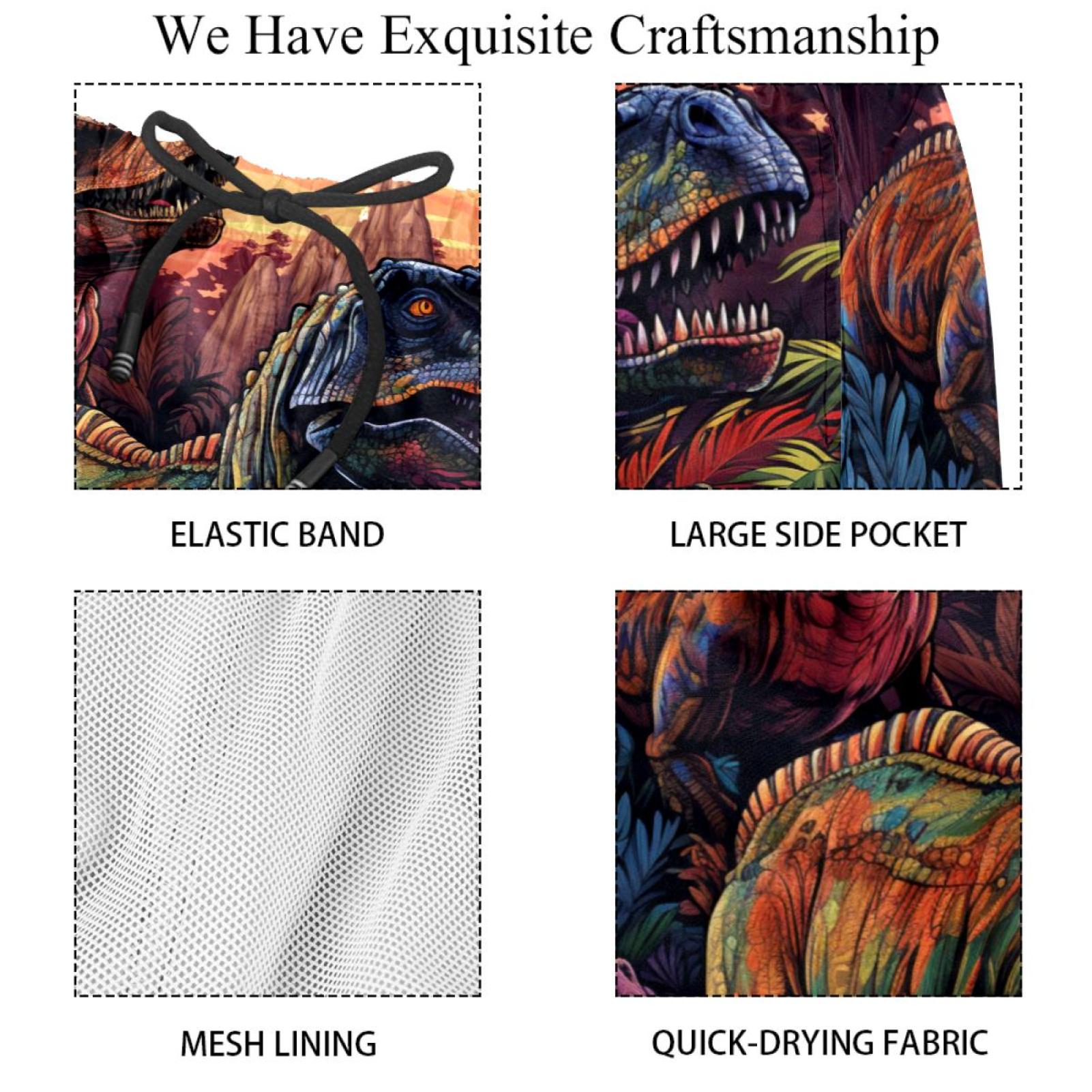 luoweisi Men's Beach Shorts Quick Dry Swim Trunks with Mesh Lining Cartoon Dinosaur 2XL