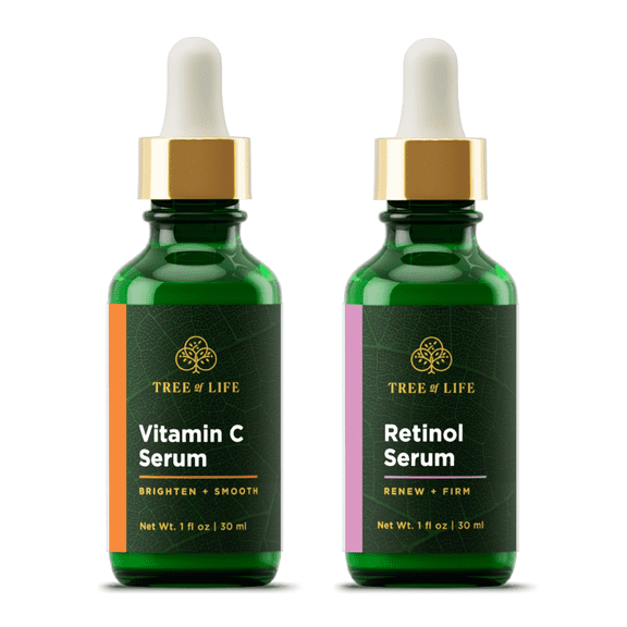 Tree of Life Vitamin C Serum and Retinol Serum for Brightening and Firming, Turn Back Time Facial Serum Combo Pack; 2 Count x 1 Fl Oz
