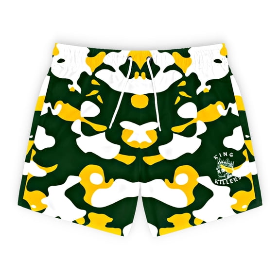 Green & Yellow Camouflage Swim Trunks For Men
