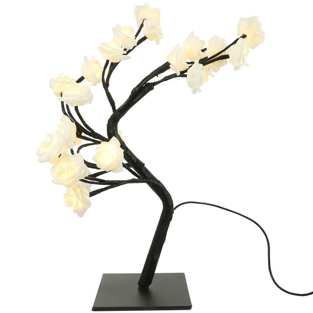 KAKOWELY Lámpara de árbol de rosas con alimentación USB, lámpara de mesa para dormitorio, luz LED de árbol de rosas iluminada