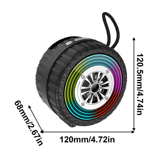 Herunwer Portable Wireless Bluetooth Speaker with Vibrant LED Lights, Mini Tire Design for Enhanced Bass