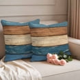 thumbnail image 2 of Farmhouse Navy Blue Brown Outdoor Waterproof Pillow Covers, Vintage Wooden Striped Decorative Square Throw Pillowcase Sofa Cushion Sham for Patio/Couch/Chair, 18"x18" 2 Pack, 2 of 8