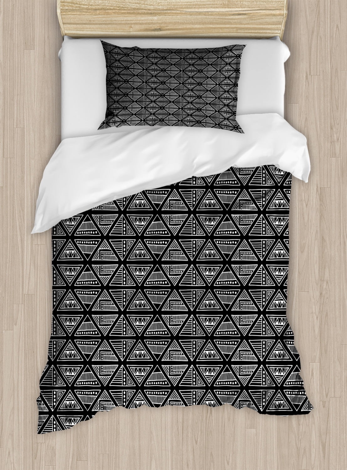Black and White Duvet Cover Set Twin Size, Monochrome Ornate Tribal