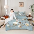 thumbnail image 4 of Feelyou Rustic Flower Floral Full Size Comforter Sets, Kawaii Bird Animal Bedding Comforter Set, Vintage Chinese Style Reversible Bedding Sets, Lightweight Room Decor, 3-Piece, 4 of 8