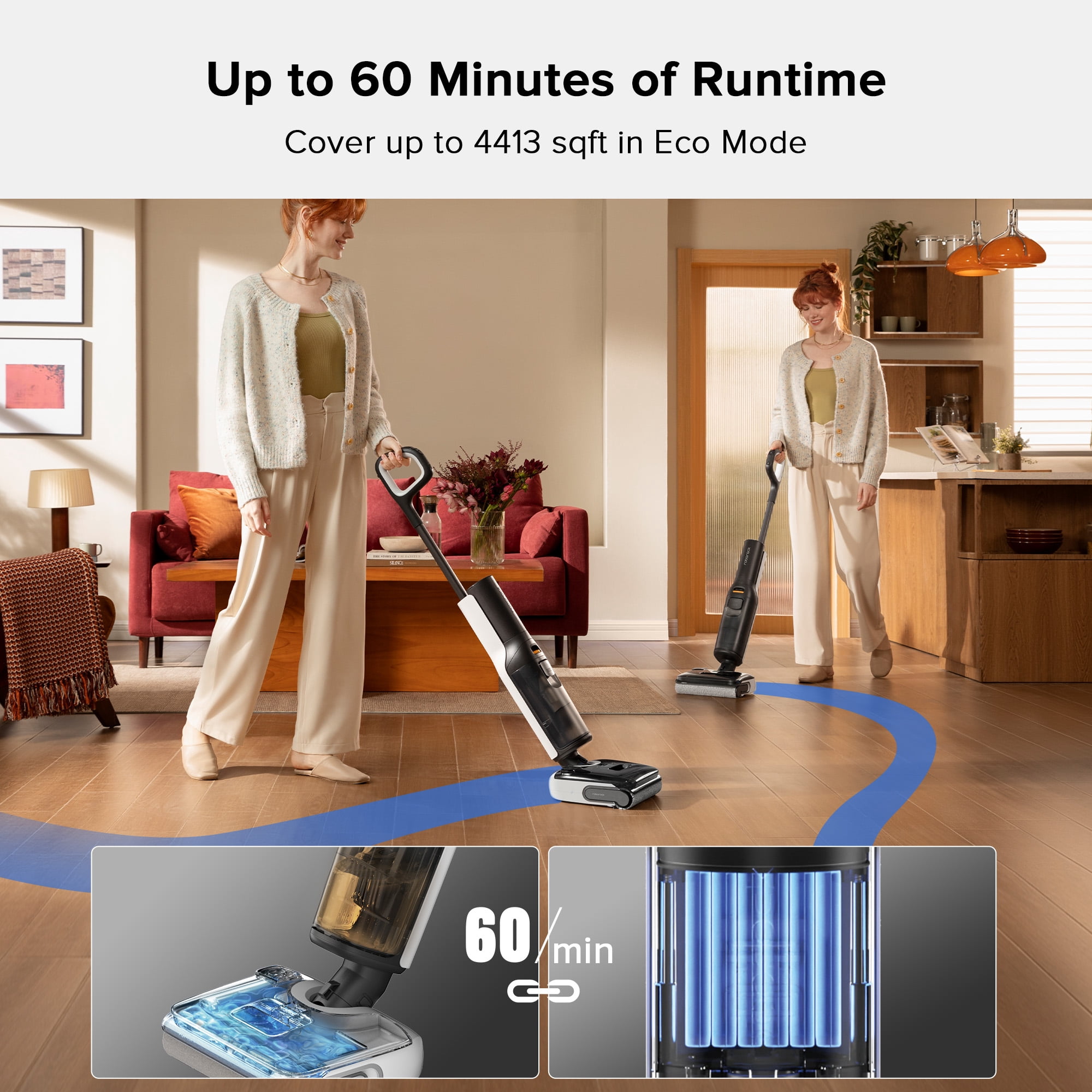 Roborock F25 Wet/Dry Vacuum Cleaner, 20000Pa Floor Cleaner, cordless, Hot Air Flash Drying & High Temperature Self Cleaning, Black