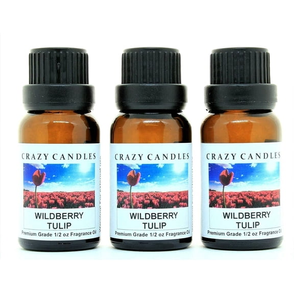 Crazy Candles Wildberry Tulip 3 Bottles 1/2 Fl Oz Each (15ml) Premium Grade Scented Fragrance Oil (Blend of Honeysuckle, Amber and Wild Red Berries)