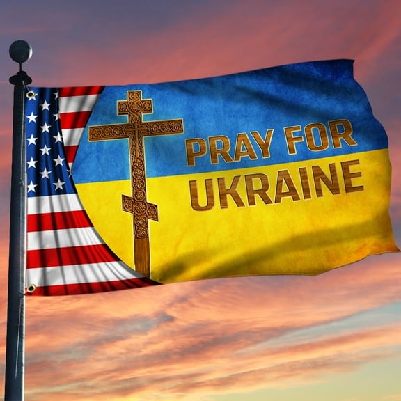Flagwix Ukrainian Grommet Flag Pray for Ukraine BNT533GF - 3x5 ft., No Flag Pole Rings