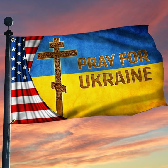 Flagwix Ukrainian Grommet Flag Pray for Ukraine BNT533GF - 3x5 ft., With Flag Pole Rings