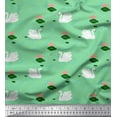 thumbnail image 1 of Soimoi Green Satin Silk Fabric Leaves,Lotus & Swan Bird Printed Fabric 1 Yard 42 Inch Wide, 1 of 1