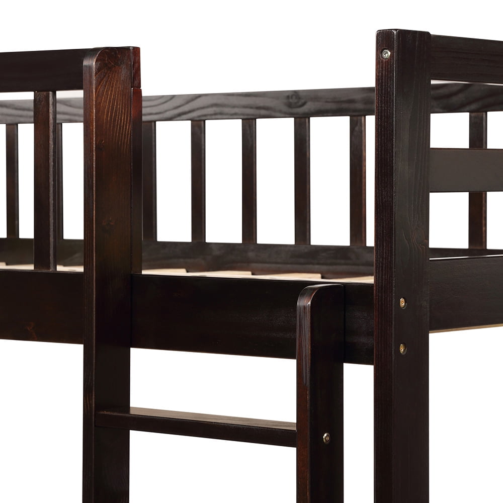 Private Jungle Solid Wood Twin Bed, Over Twin Bunk Bed with Trundle, Espresso