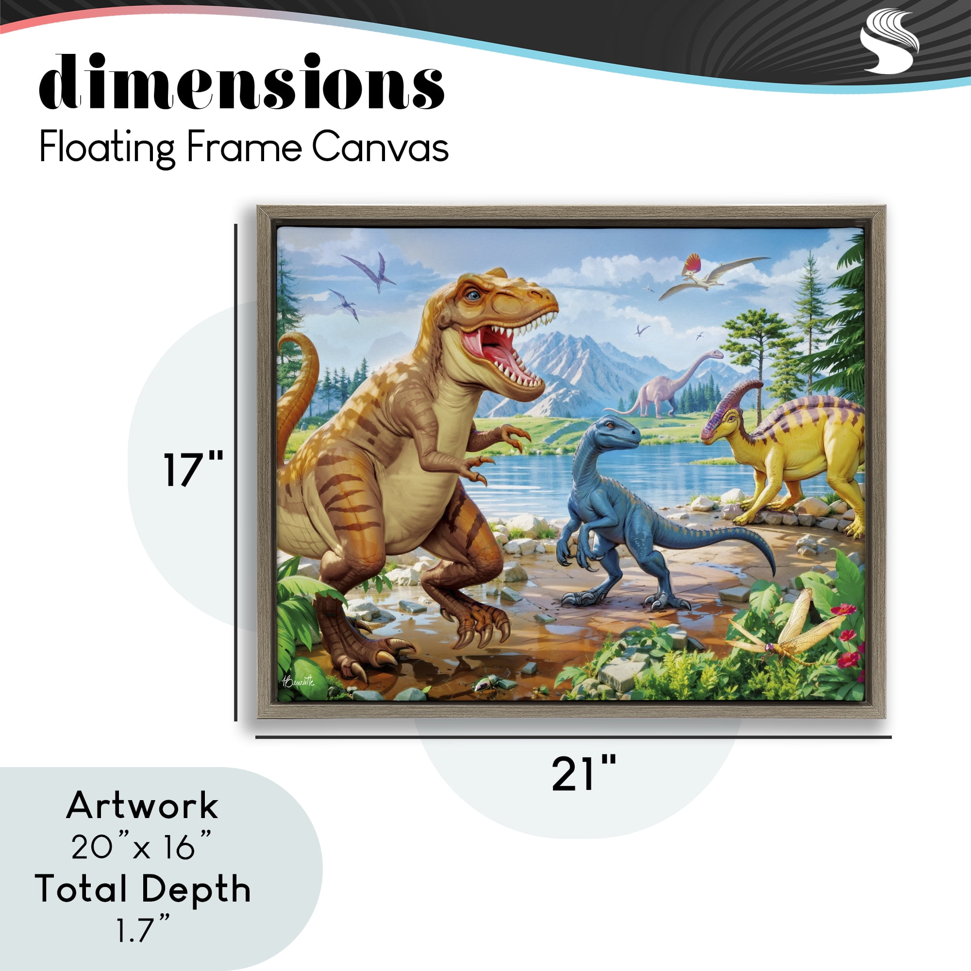 Stupell Industries Lush Jurassic Lakeside Brown Framed Floater Canvas Wall Art, design by Henriette Chinaglia