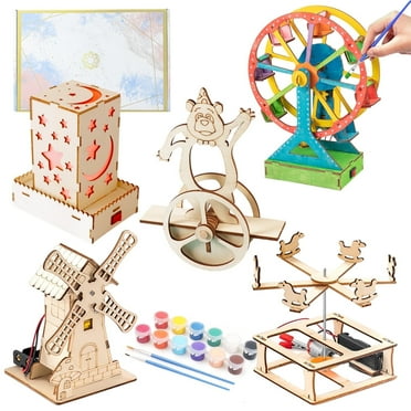 5 in 1 STEM Kits for Kids, Build and Paint Wood Craft Kit, Science Educational Crafts Building Kit for Kids 7 8 9 10 11 12   Years Old
