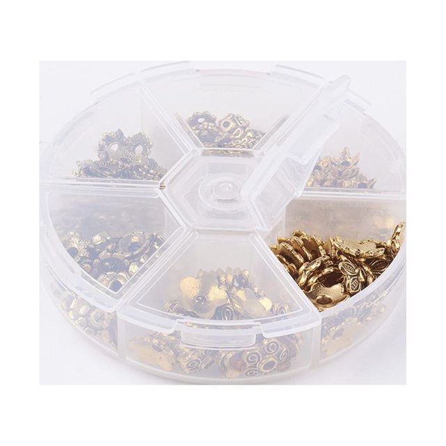 Minkissy 180Pcs Metal Flower Spacer Beads Caps for Jewelry Making Components Golden Antique Golden